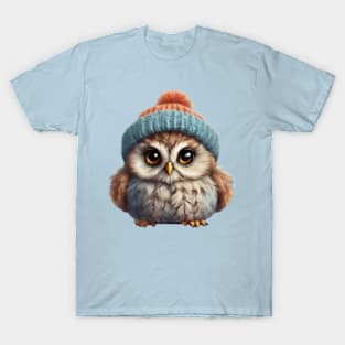 Baby Owl in a Cozy Woolly Hat with Enchanting Eyes! T-Shirt